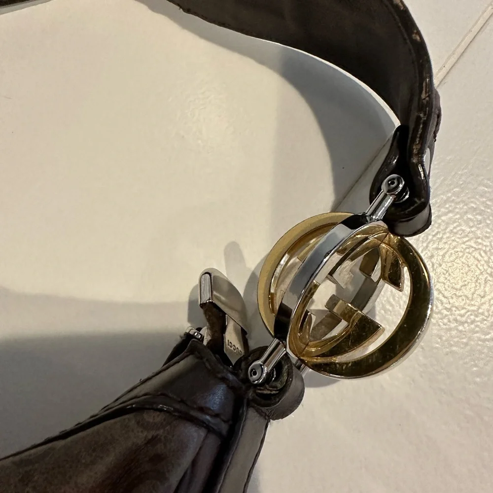 Gucci Guccissima Brown Leather and Gold Hobo Bag with Luxurious Leather - Picture 2 of 3